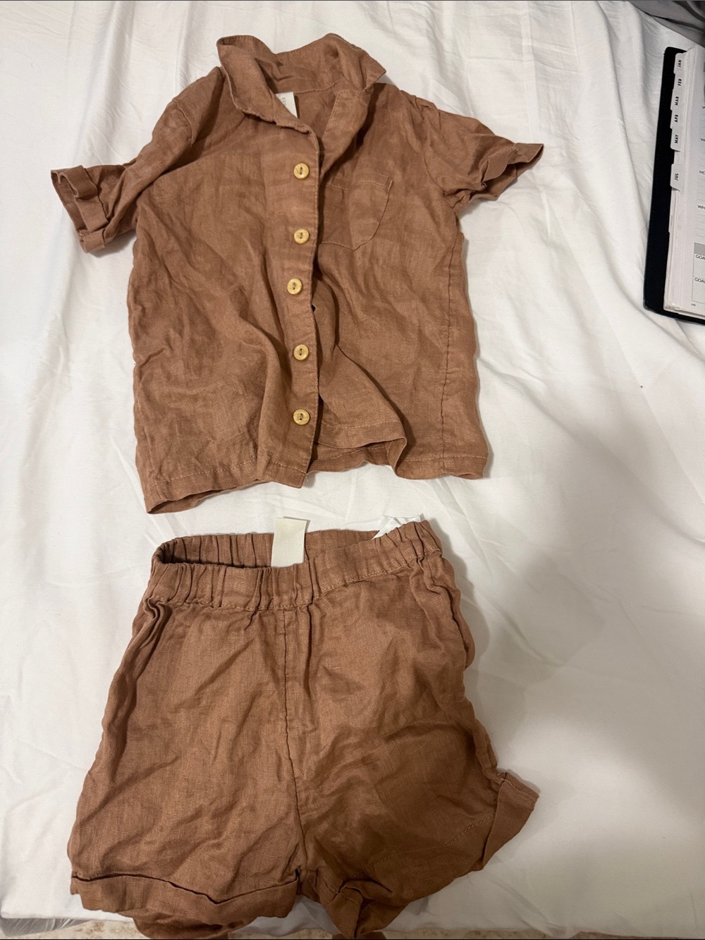 H&M Brown Linen-Look Kids Matching Shirt & Shorts Set
